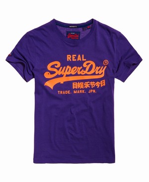 Superdry Vintage Logo Neon Lite Férfi Pólók Lila | MVUKZ1652